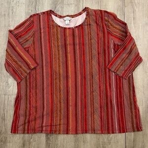 CJ Banks 3X Half Sleeve Top Striped Orange Red Tones Like New